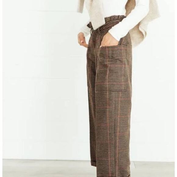 Oat NY Glen Plaid cuffed  neutral business casual academia trouser pant  NWT - Picture 1 of 9